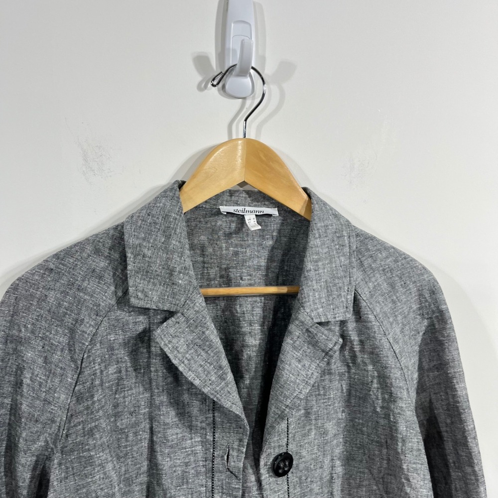 Steilmann Linen Cotton Cropped Jacket 3/4 Sleeve Womens 12 Lagenlook Old Money - Picture 3 of 11